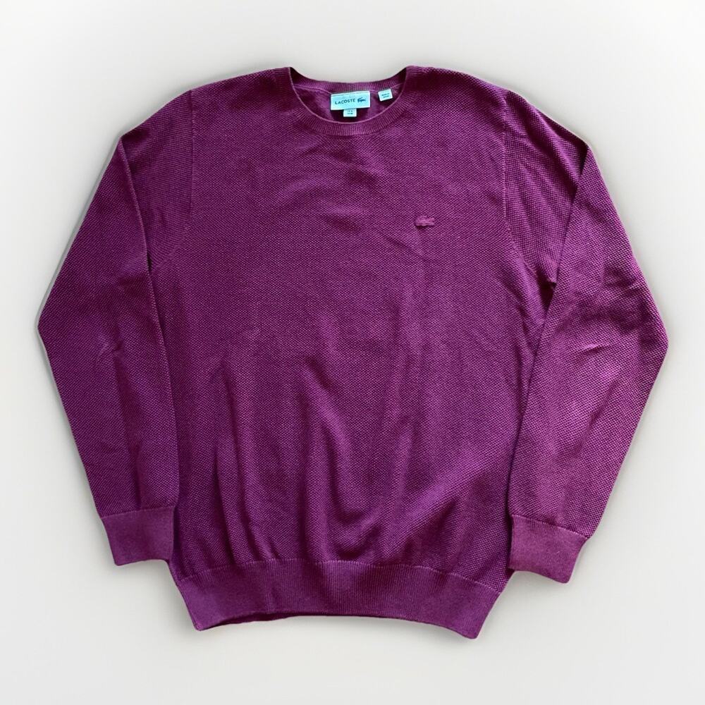 Lacoste Crew Neck Sweater Men's Size Medium Cotton Burgundy Waffle Knit